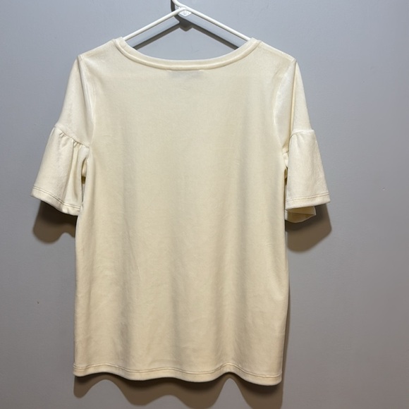 LOFT Cream Ruffled Short Sleeve T-Shirt - Picture 2 of 7